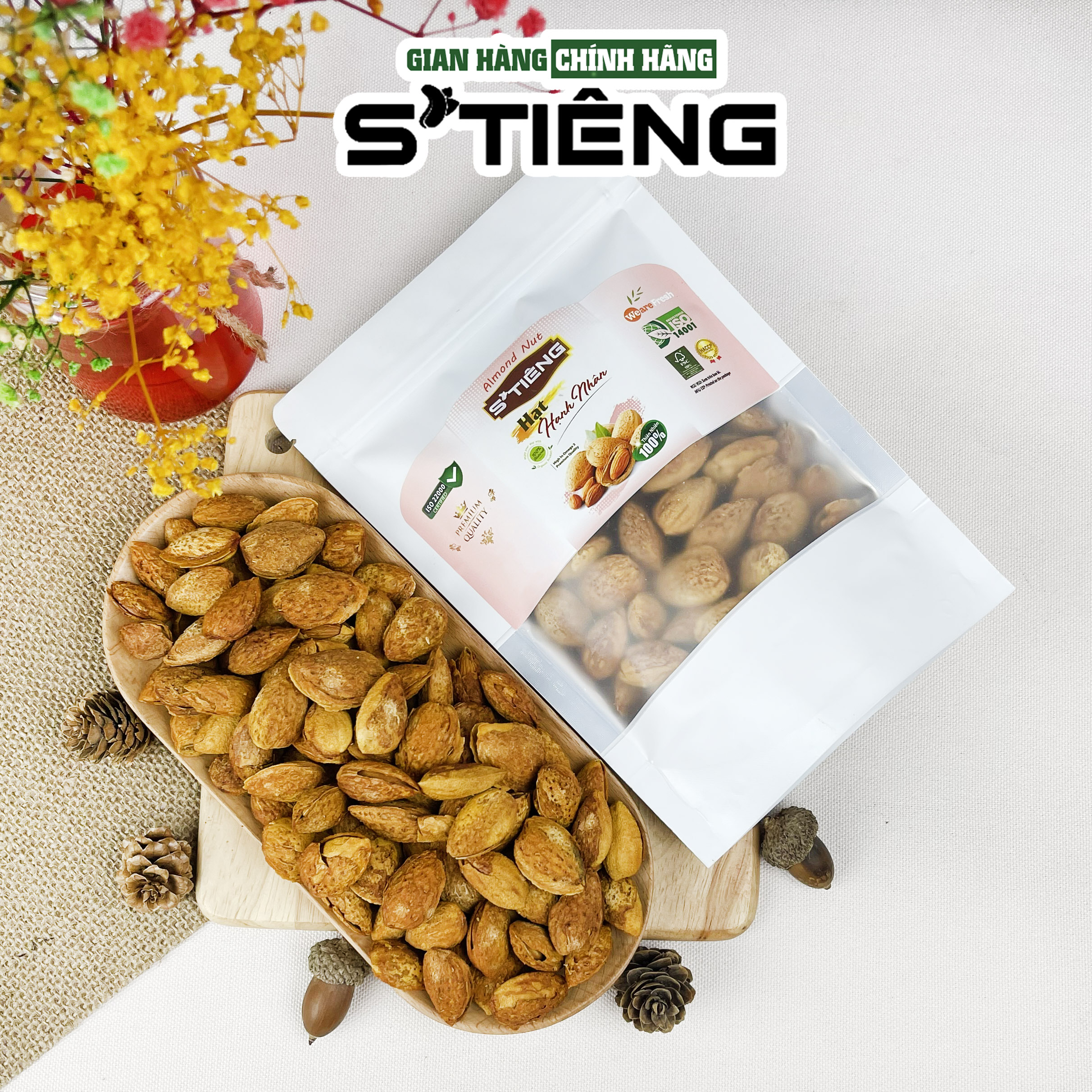 Hạt Hạnh Nhân Còn Vỏ Rang Bơ STIENG Giòn Ngon