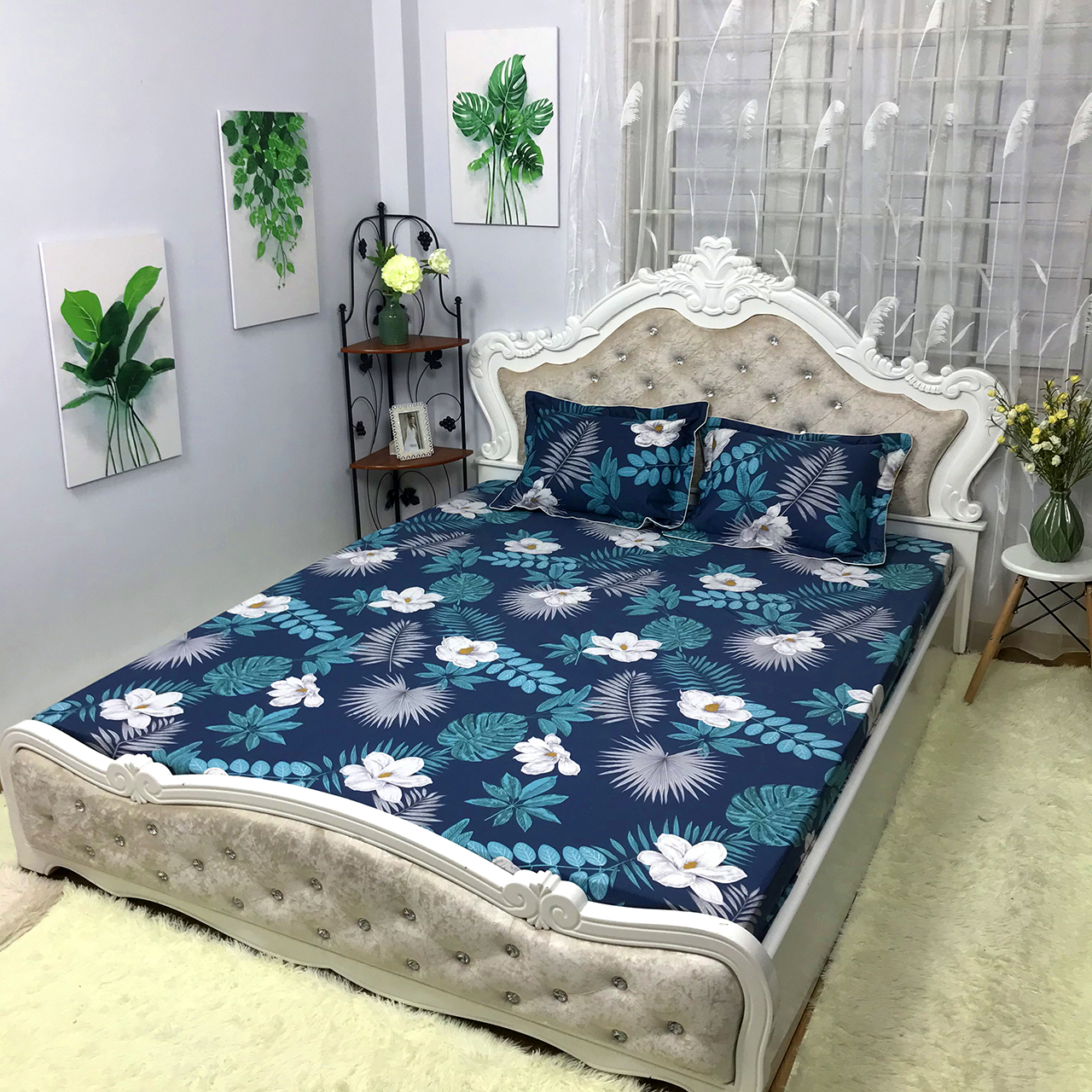 Set 3 món Cotton 100% Việt Nam HOA TRẮNG sang chảnh,sang trọng
