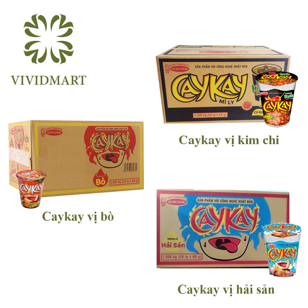 [Mì Acecook Ly Caykay] [Thùng 24 ly] MÌ LY CAYKAY 3 VỊ CAY CAY BÒ