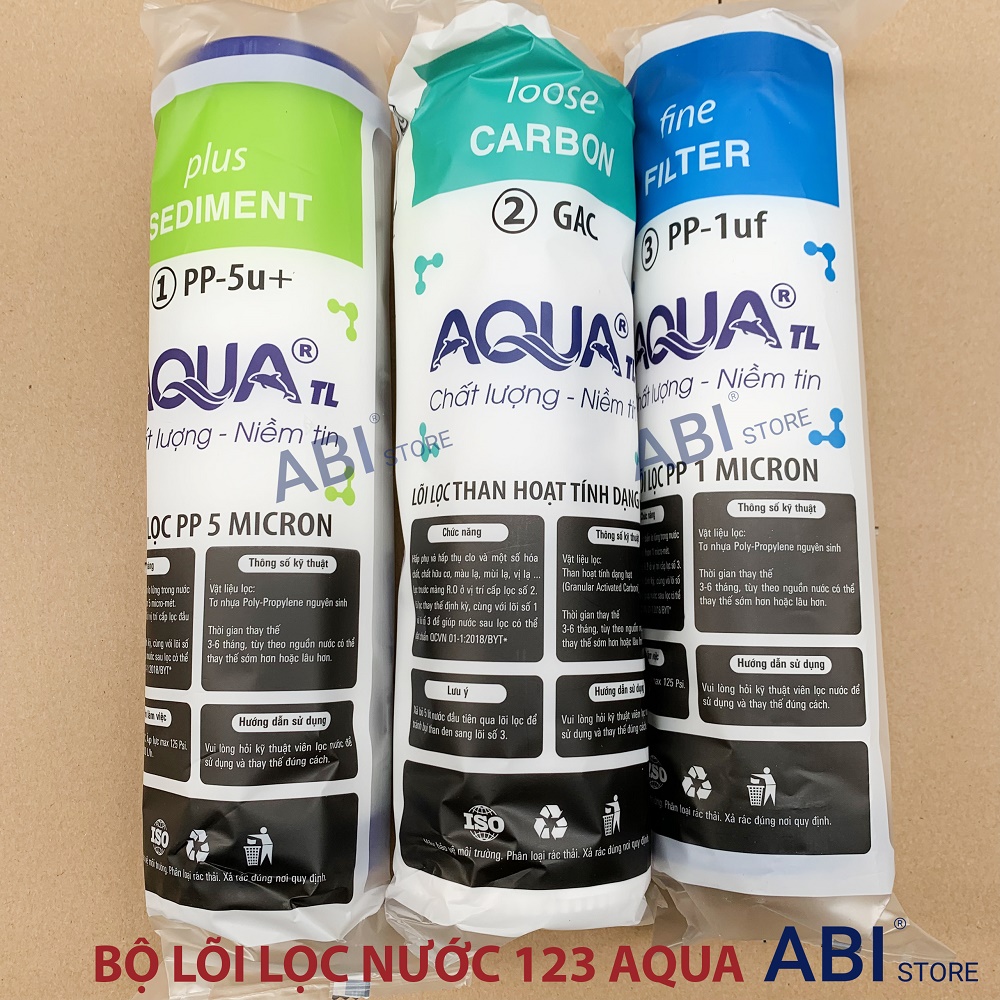 Lõi Lọc Nước 123 Aqua Cao Cấp, lõi lọc 10 inch cho máy lọc RO 10l gia đình