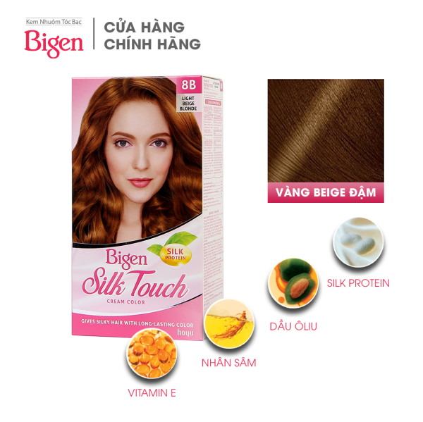 Thuốc nhuộm dưỡng tóc phủ bạc thảo dược Bigen Silk Touch Thương hiệu Nhật Bản 80ml dạng kem-Vàng Beige Đậm 8B