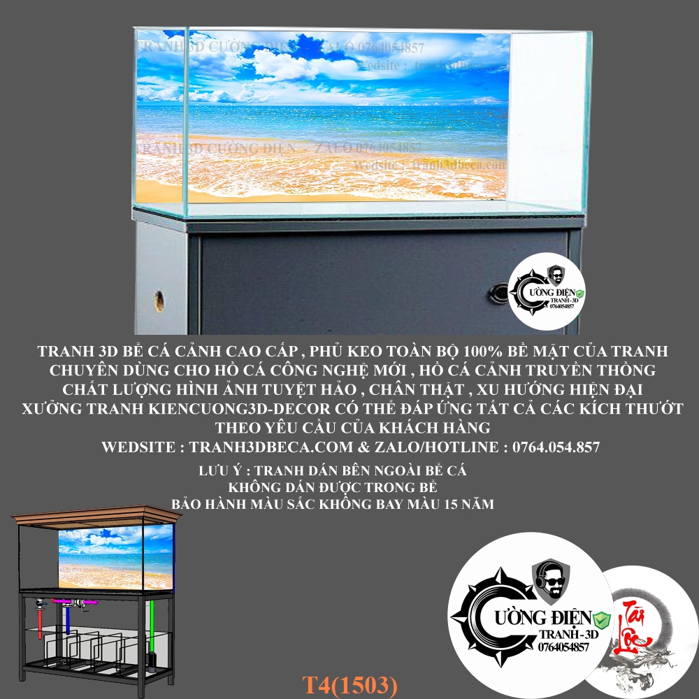 Tranh 3d dán bể cá cảnh - Cường Điện - nhiều kích thướt lựa chọn