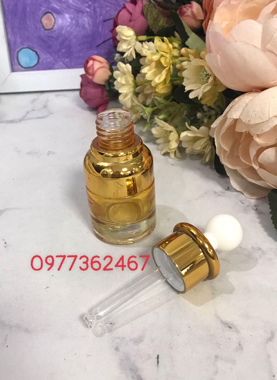 ( COMBO 5 ) VỎ CHAI CHIẾT dùng đựng serum CHAI THỦY TINH TRỤ 20ML trong/ vàng thôi ĐẦU BÓP VÀNG