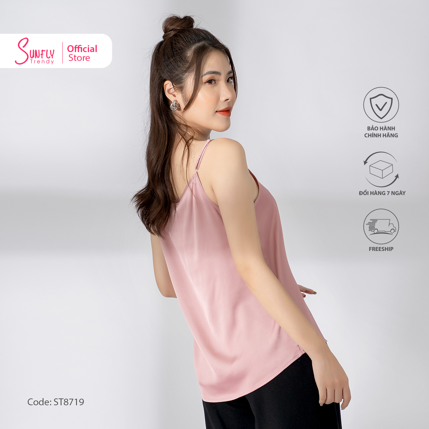 Áo hai dây lụa Sunfly chất lụa mềm mịn thoáng mát ST8719