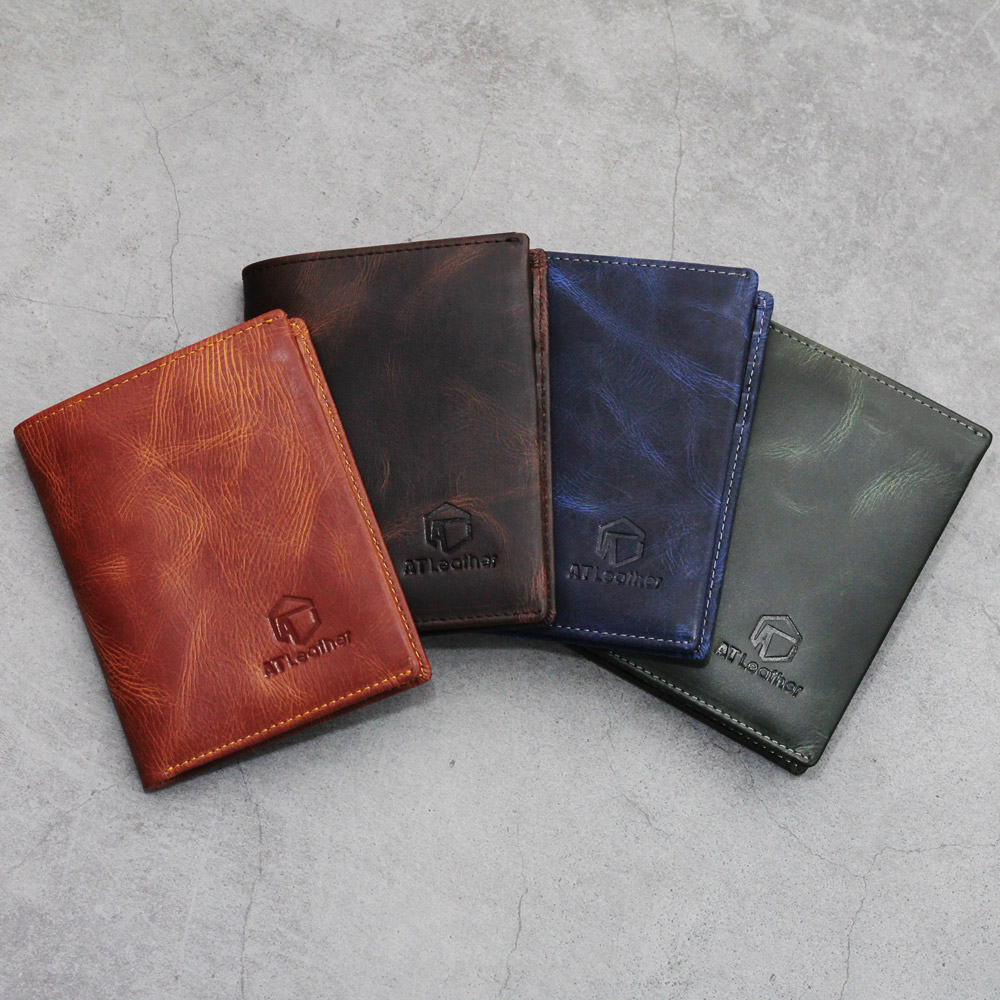 Pull-Up 063D Cowhide Leather Wallet, Standard Wallet Size 9.5X12, Fits All Types of Documents, 4 Beautiful Colors, Comes with Anh Tho Leather Box.