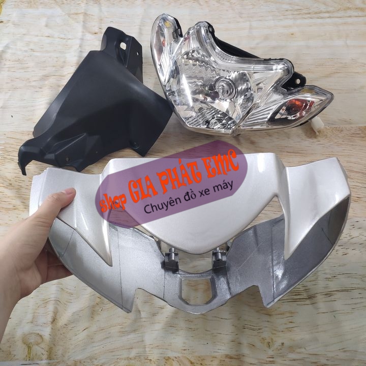 [CHẤT - 3 món ] Đầu xe máy kèm pha đèn xe SIRIUS màu BẠC