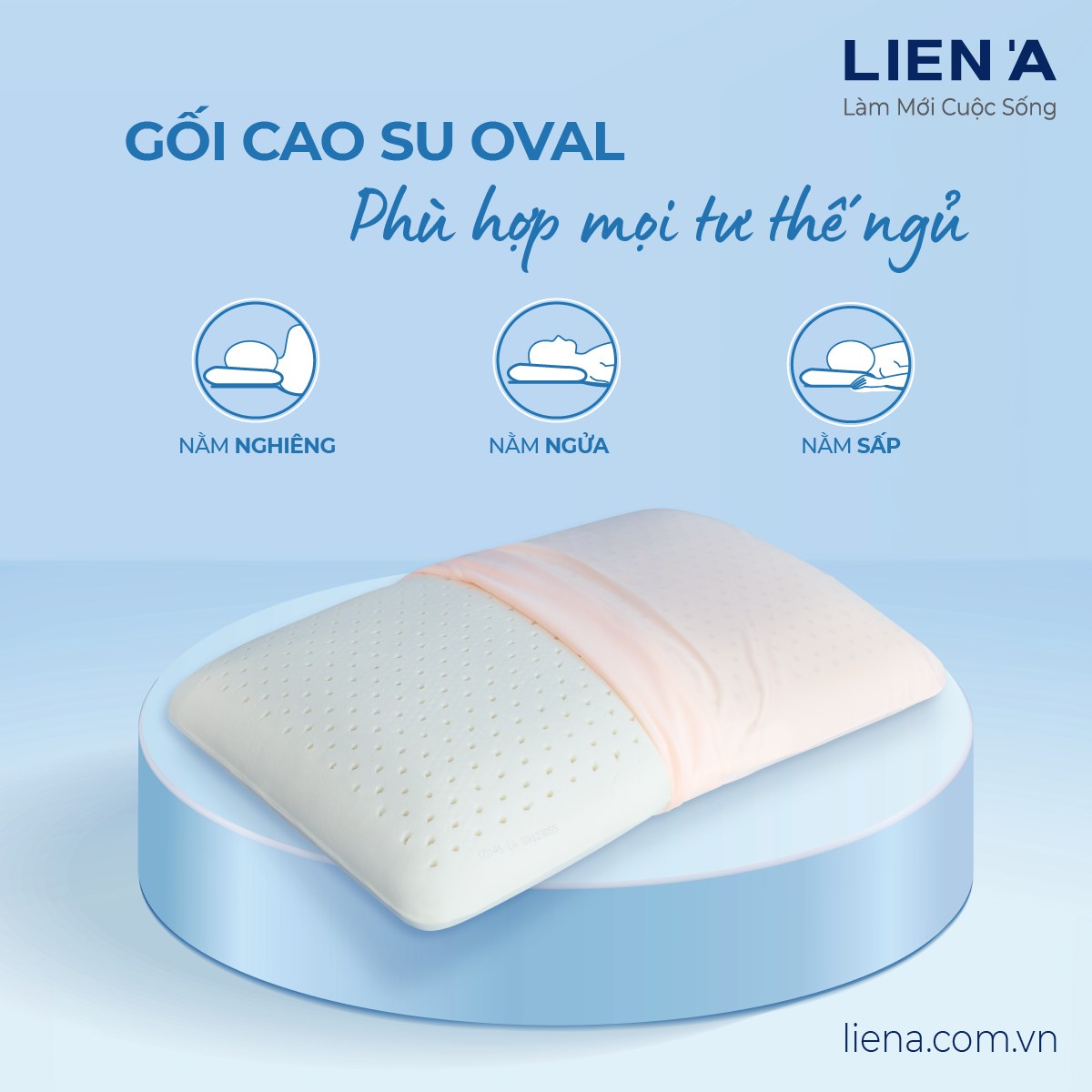 Gối nằm cao su thiên nhiên oval liên á êm ái mềm mại.