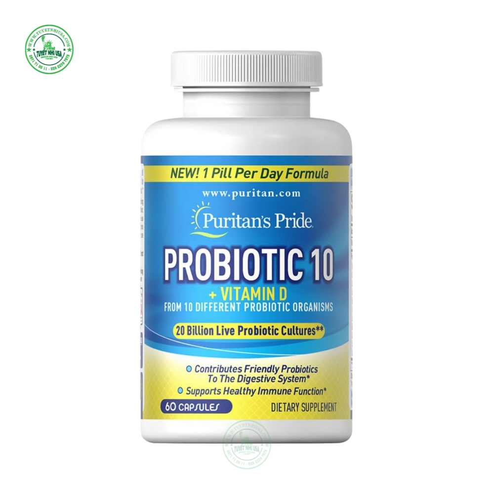 Puritan’s Pride – Probiotic 10 + Vitamin D (60 Viên)
