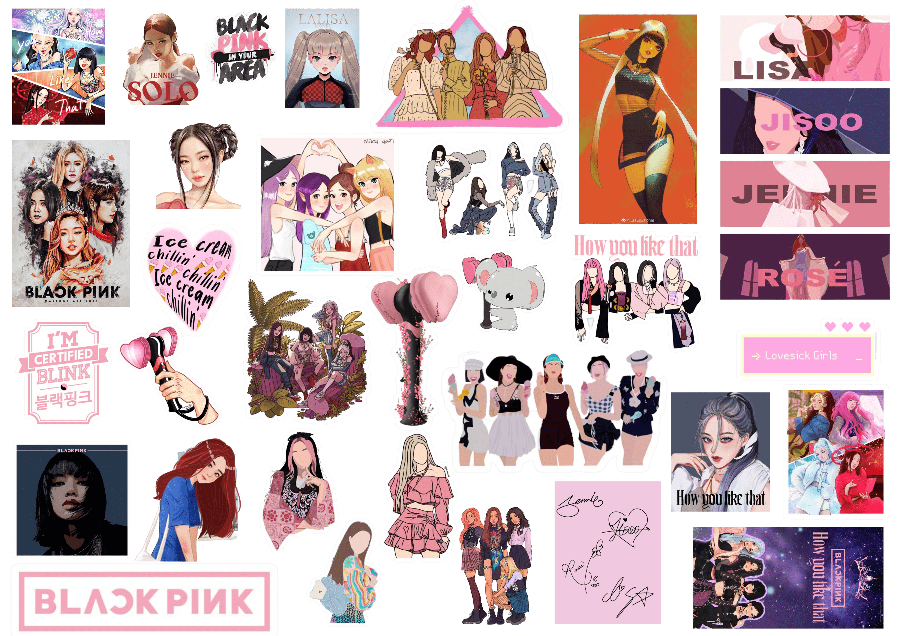 Set 30 hình dán sticker Blackpink chibi hoạt hình dễ thương