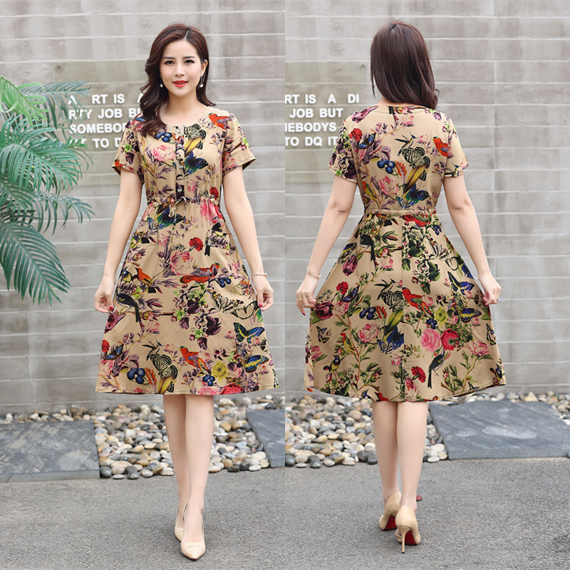 Size 53-85kg Đầm Lụa Trung Niên In Hoa - New Thoi Trang