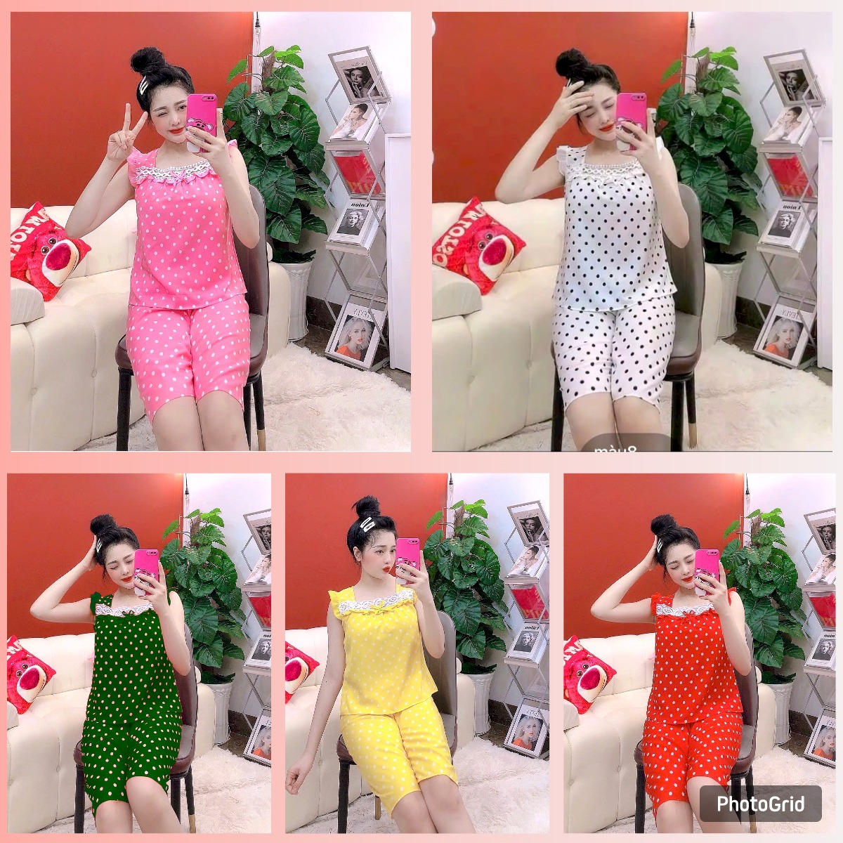 Bộ Lửng Chấm Bi Vải Lụa Hàn [Có 3 size M dưới 54 kg/ L: 55-62kg / XL 63-67 kg]- Đồ Bộ Lửng Nguyên Khánh Store