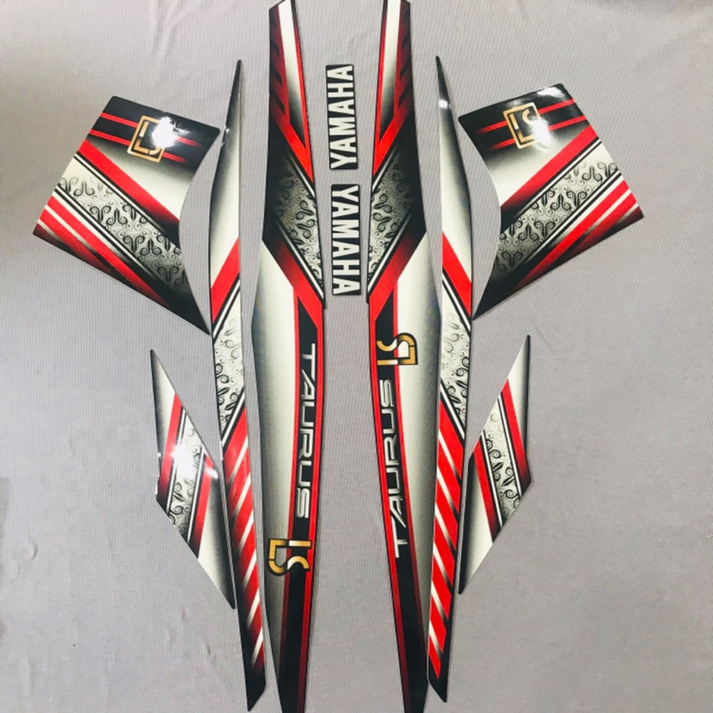 Nguyên bộ tem rời 3 lớp zin thái dán xe máy Yamaha Taurus LS bạc đỏ