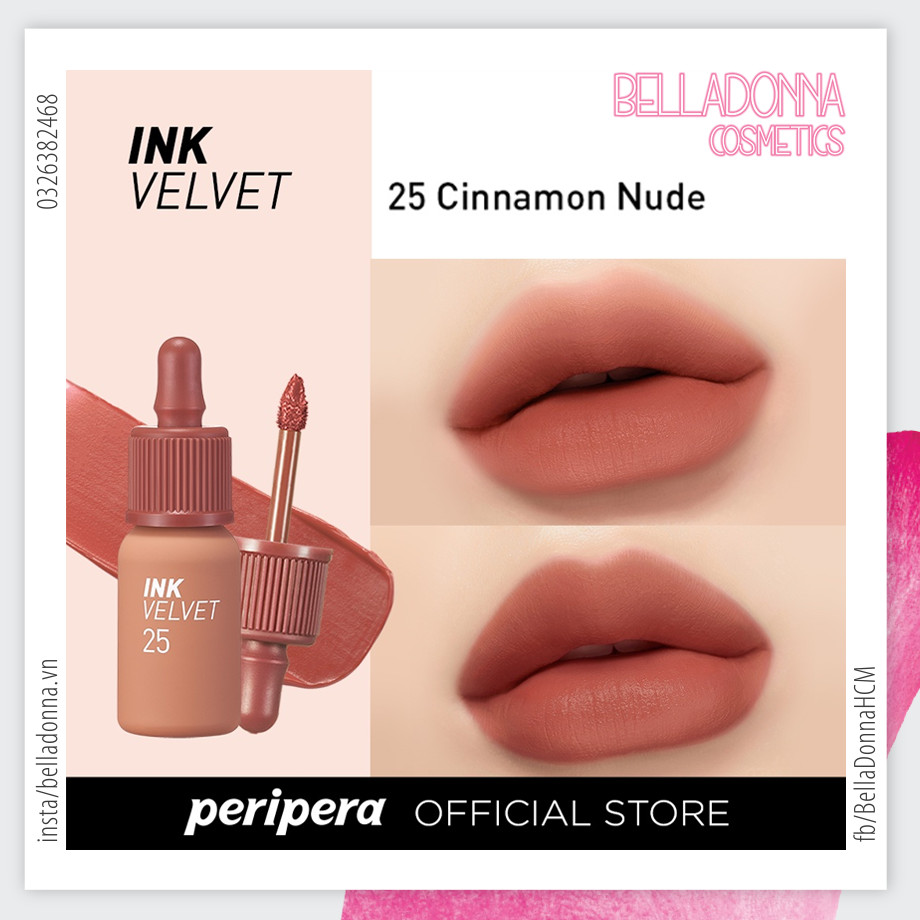 Son kem lì peripera ink velvet nude 4g #25 - cinamon nude : màu cam nâu đất