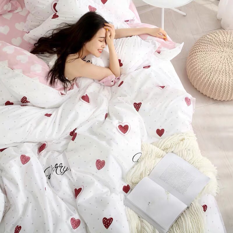 Trọn bộ 4 món cotton poly nhập mẫu tim đỏ worry