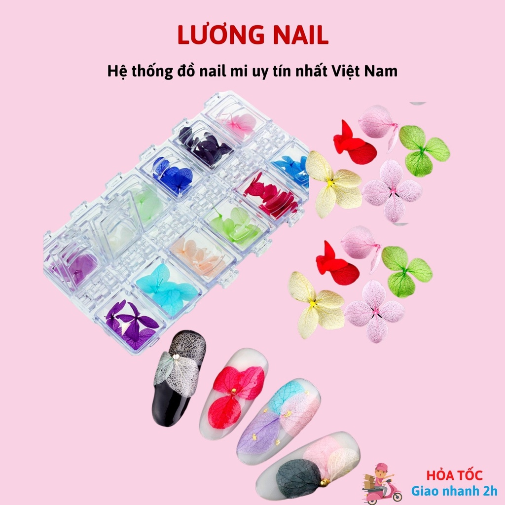Hoa khô lụa trang trí nail ẩn gel khay 12 màu