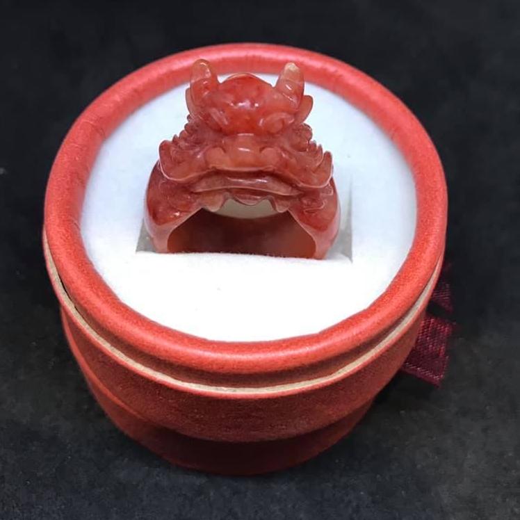 Nhẫn đầu rồng đá cẩm thạch thiên nhiên- khách trọn mầu tùy ý