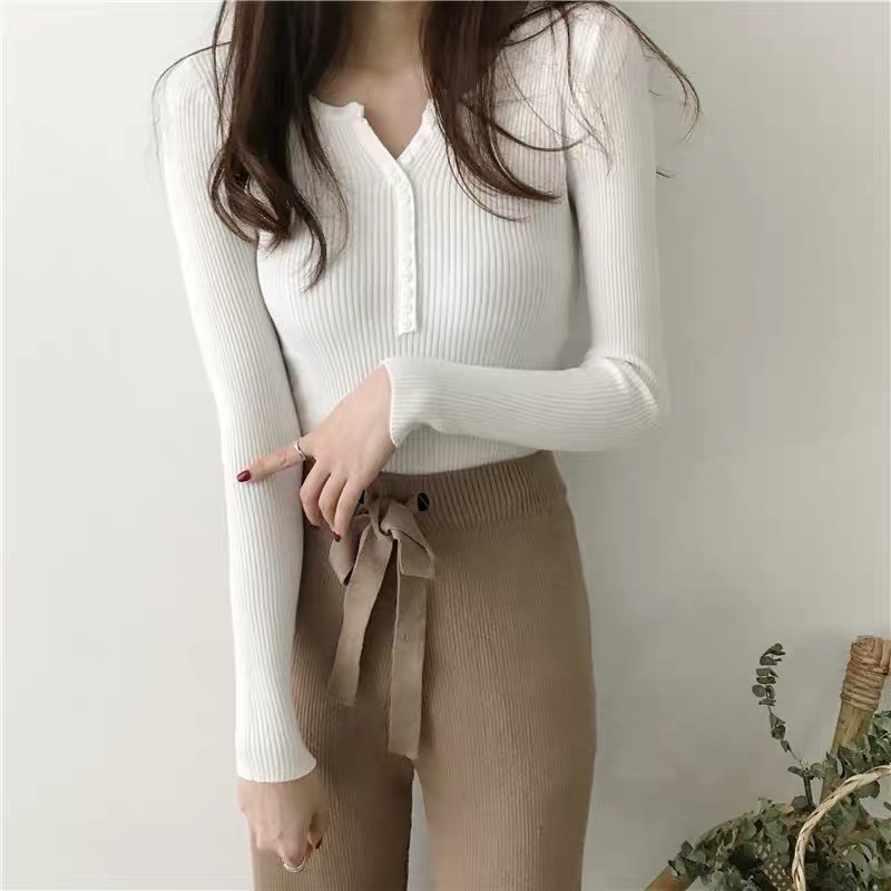 ÁO len nữ dài tay nhiều khuy cúc dọc