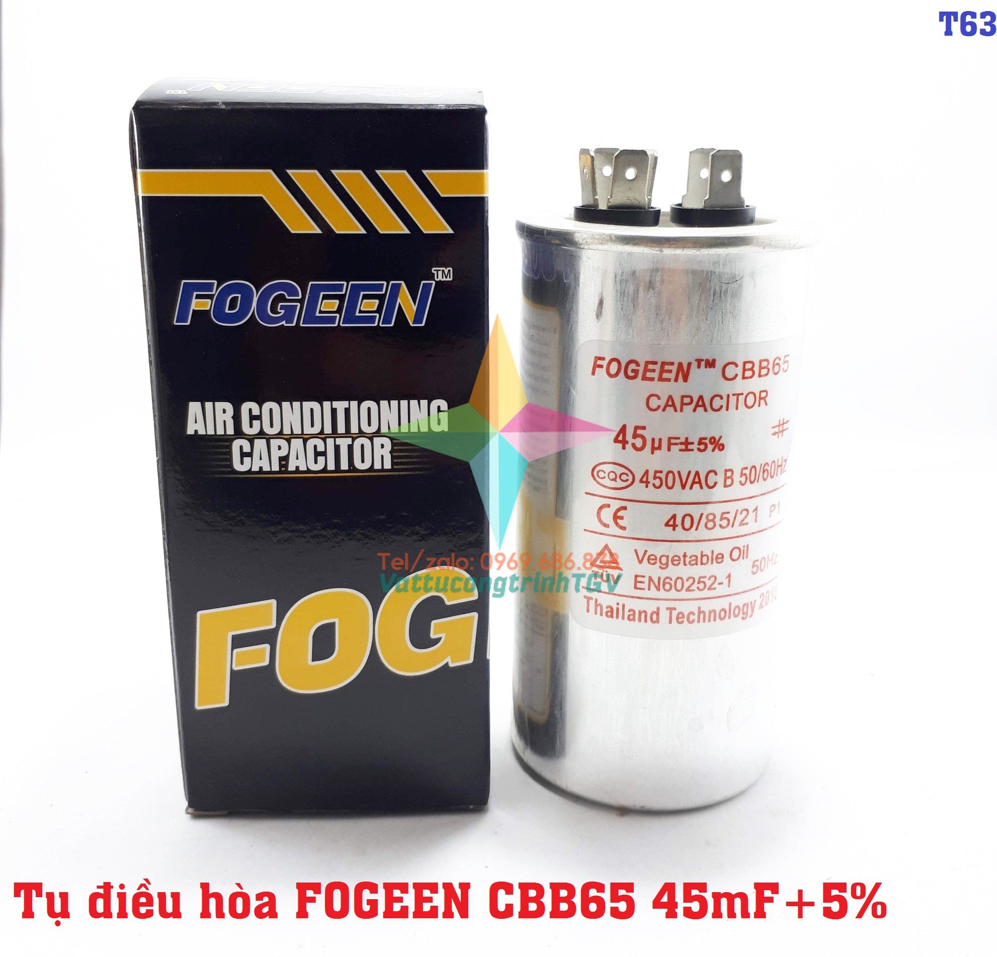 Tụ điều hòa 2 chân cbb65 45uf+5%