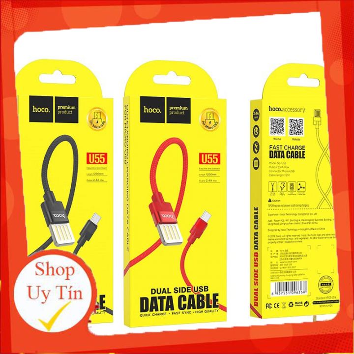 Cáp sạc nhanh dây dù 2.4a hoco u55-dài 1.2m