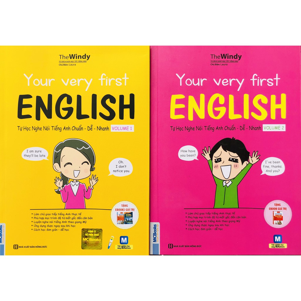 Sách - combo your very first english - tự học nghe nói tiếng anh chuẩn – dễ – nhanh volume 1 + 2 tặng kèm bút hoạt hình