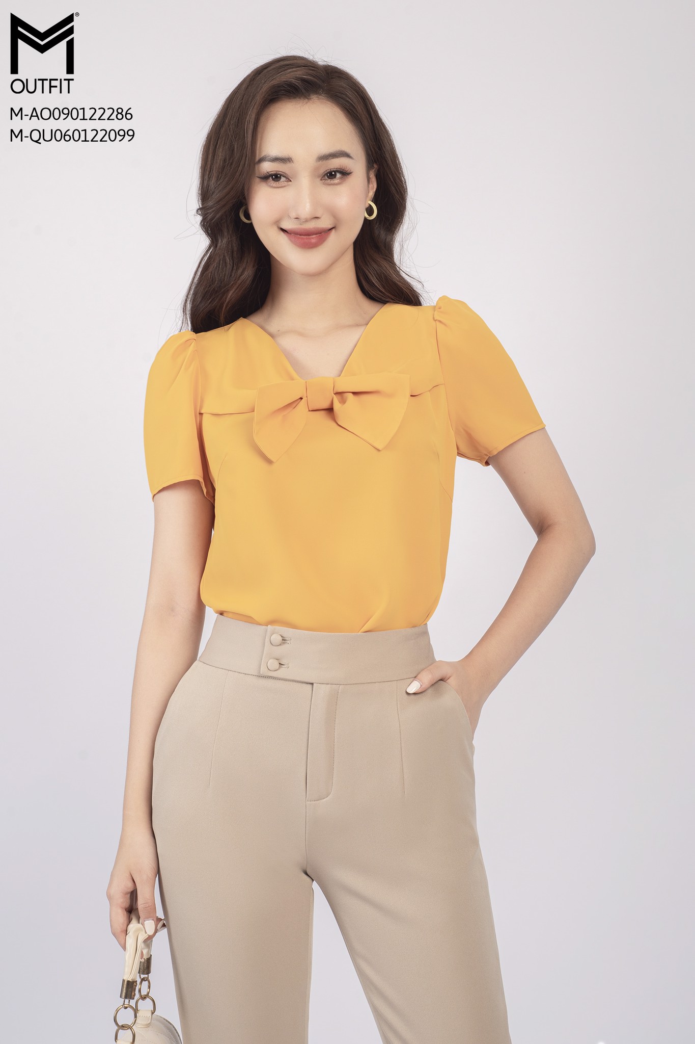 Áo sơ mi cộc tay, cổ buộc nơ - Mmoutfit