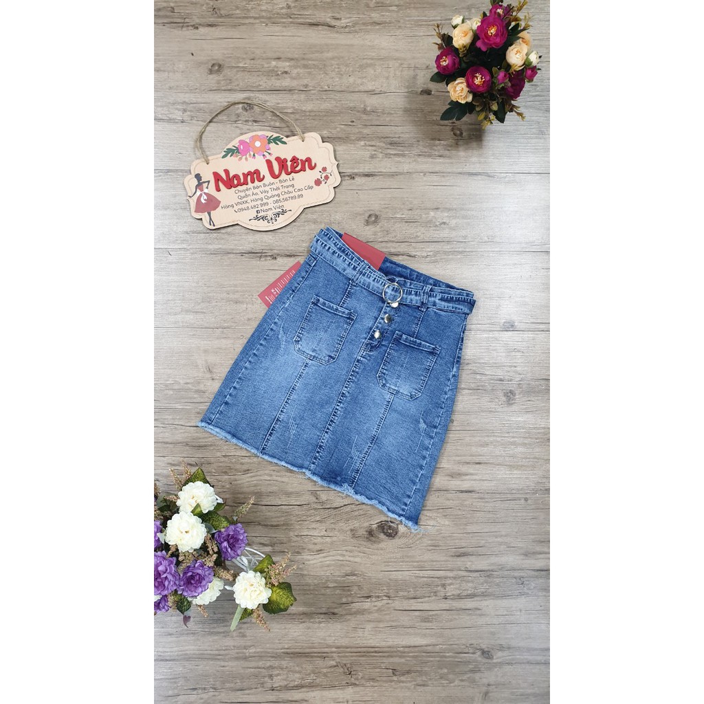 Chân Váy Jeans Xanh Kèm Đai Thời Trang [ Ảnh Thật ]