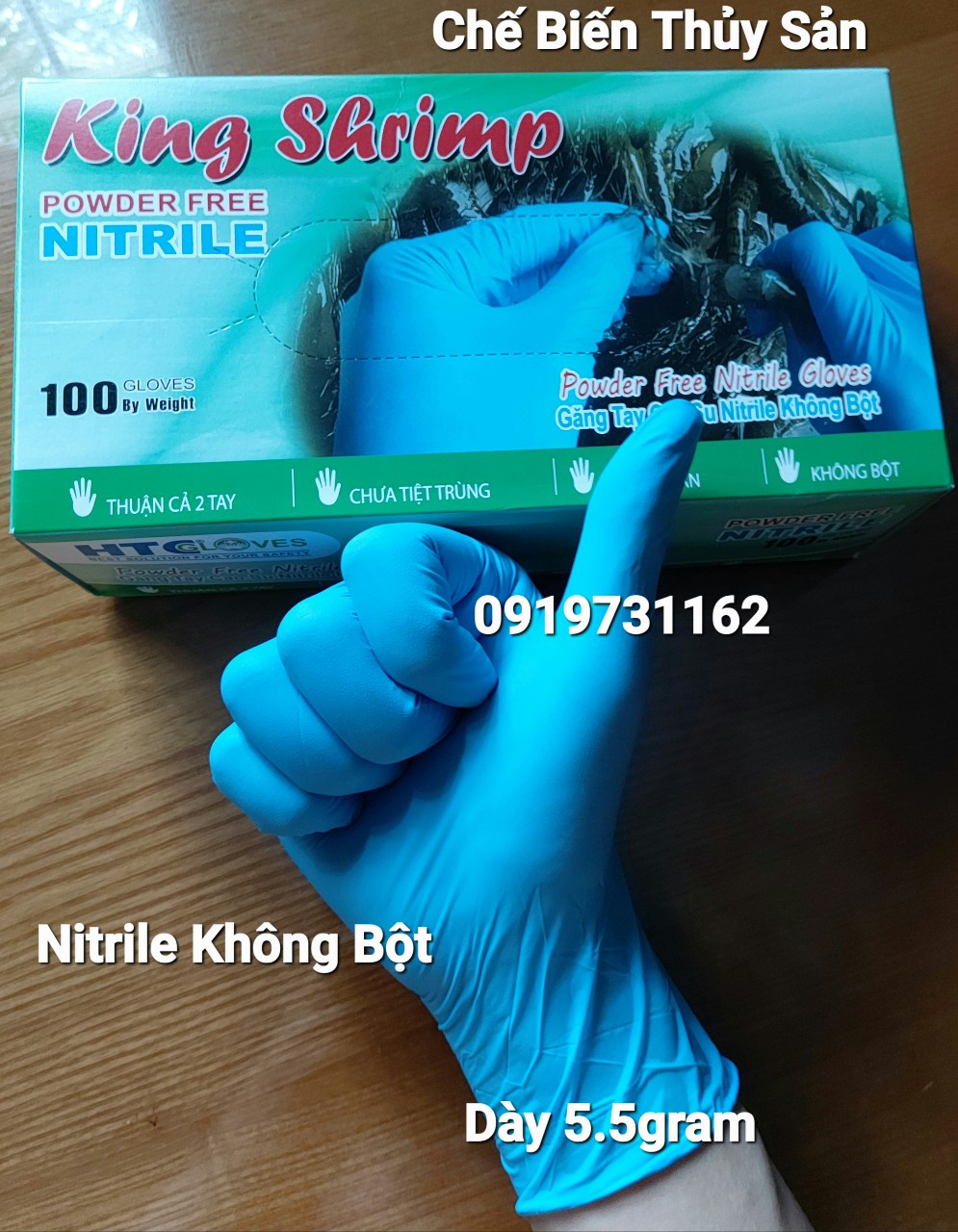 Găng Tay Xanh  Bao Tay Xanh Loại Dày , Găng Tay Nitrile Xanh Không Bột