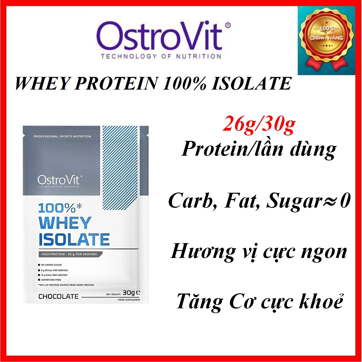 Gói Sample Ostrovit Whey Protein Isolate 01 lần dùng  – Bột sữa Whey Isolate tinh khiết, xây dựng Cơ, giảm Mỡ, phục hồi cơ bắp
