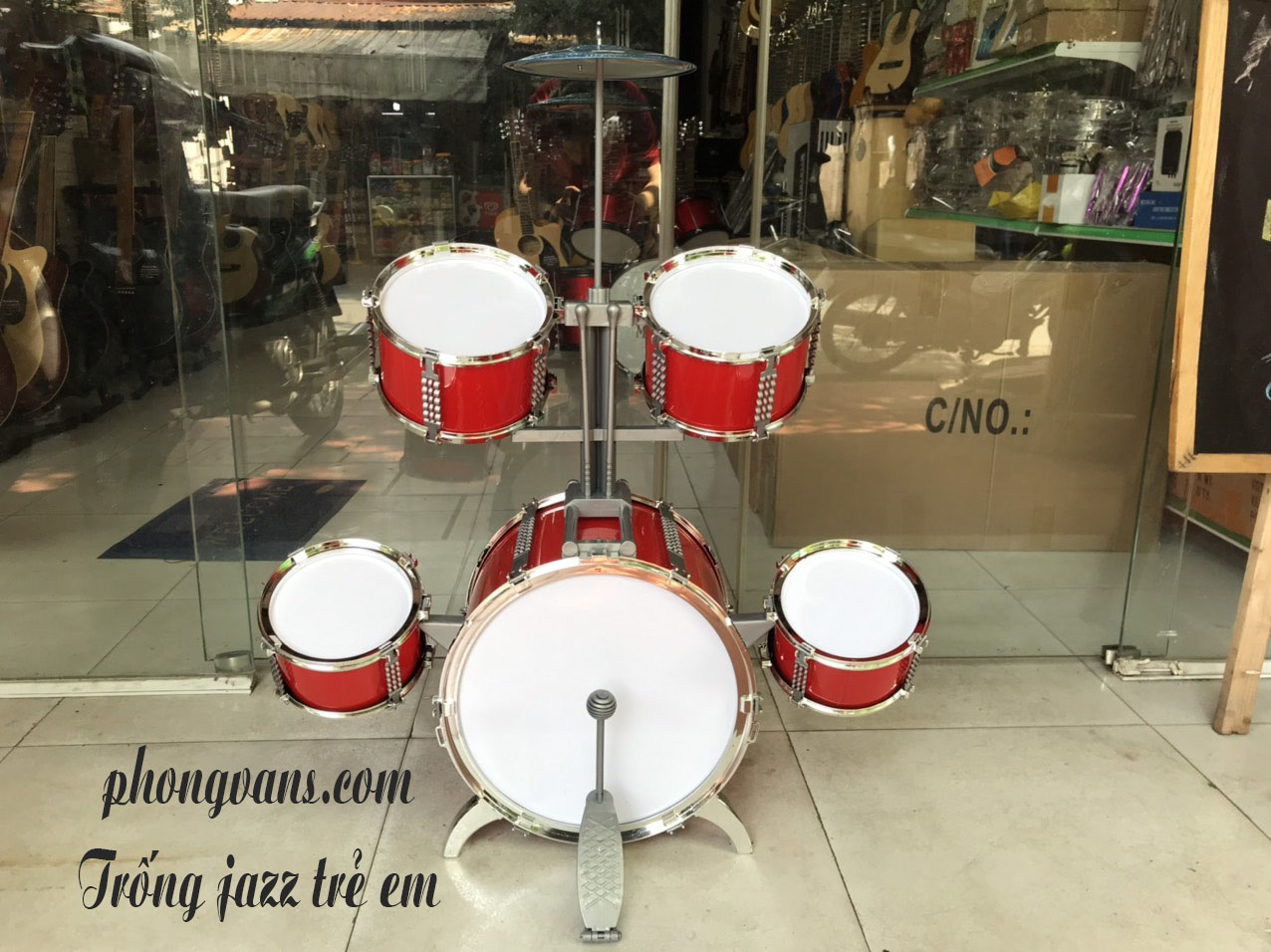 Bộ trống Jazz Drum 5 trống cho bé màu đỏ (tặng kèm ghế)