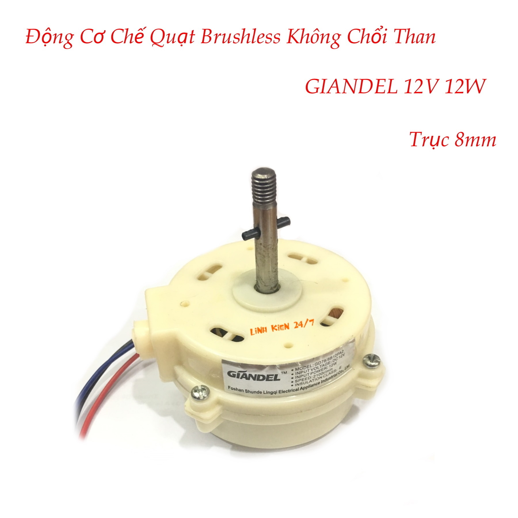 Động cơ chế quạt brushless không chổi than giandel 12v dc 12w trục 8mm