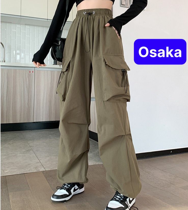 Quần nữ quần thường ngày retro mỹ quần ống rộng rộng quần túi hộp ống đứng, quần ống rộng suông nữ quần baggy nữ sang chảnh - osaka fashion