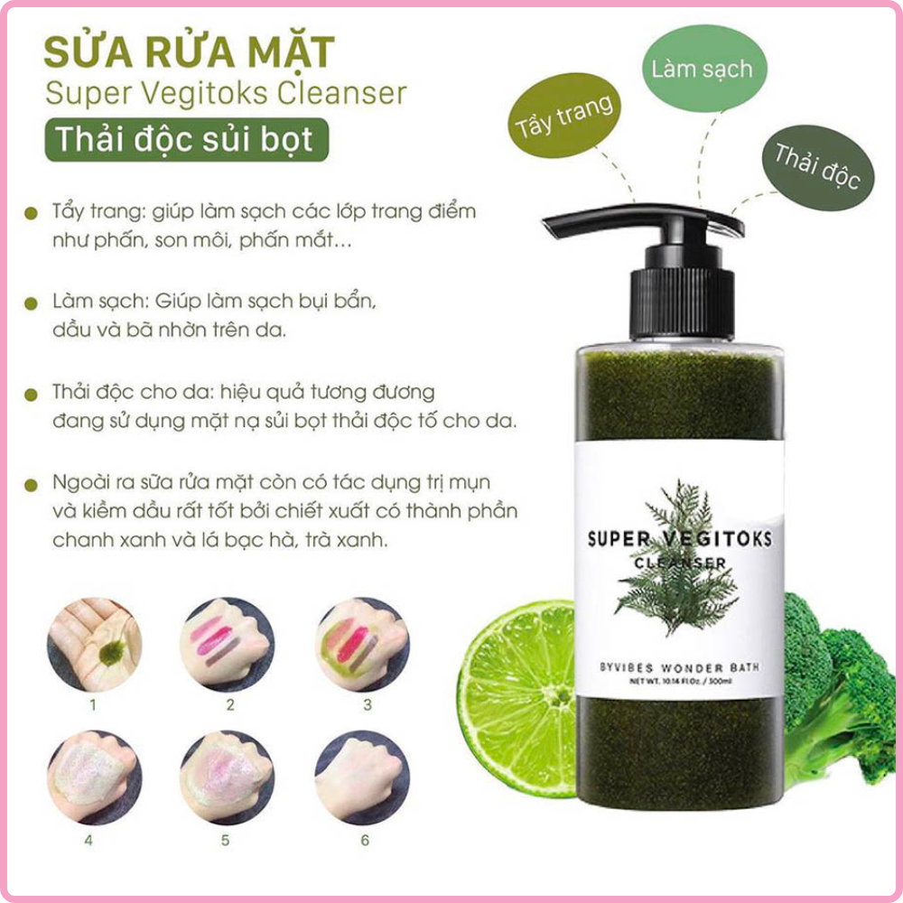 Sữa rửa mặt rau củ cà chua thải độc sủi bọt  Super Vegitoks Cleanser 300ml