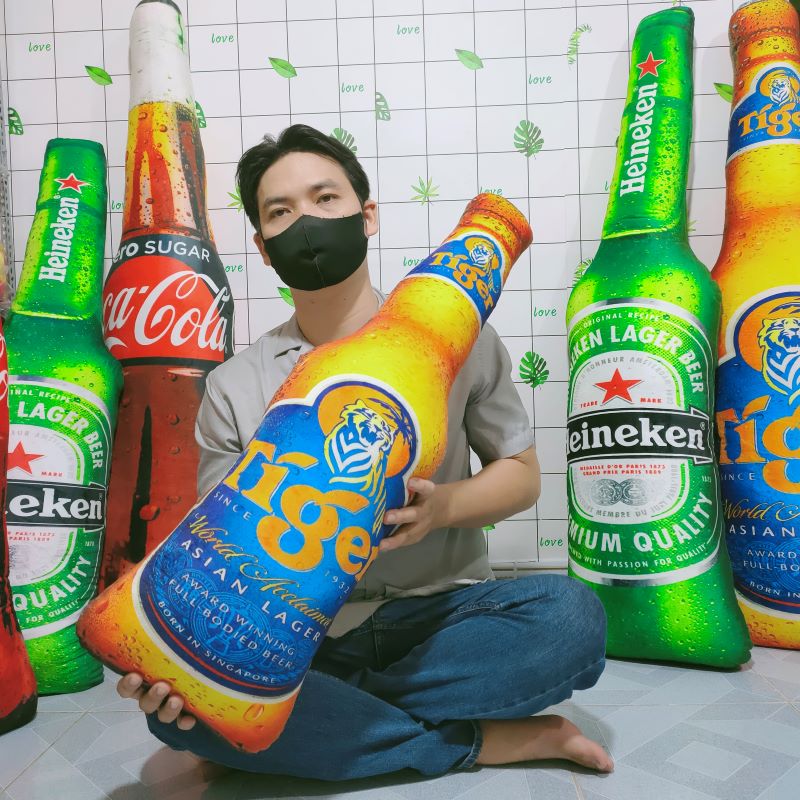 GỐI ÔM DÀI HÌNH CHAI BIA TIGER CHO BÉ GÒN MỀM CO GIÃN CHỐNG NHĂN CHO BÉ