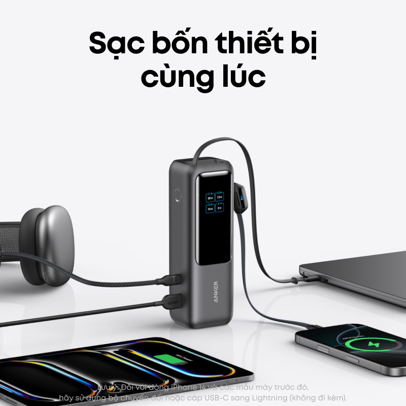 Anker Power Bank 25,000mAh Portable Charger with Triple 165W USB-C Ports Multi-Device Charging, Built-In and Retractable Cables, for iPhone 17... - Ảnh 5