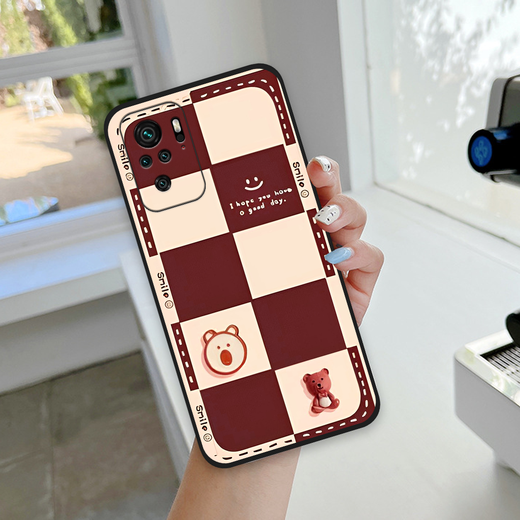 Ốp lưng xiaomi redmi note 10 / redmi note 10s / redmi note 10 5g / redmi note 10 pro gấu bear caro viền vuông bảo vệ camera