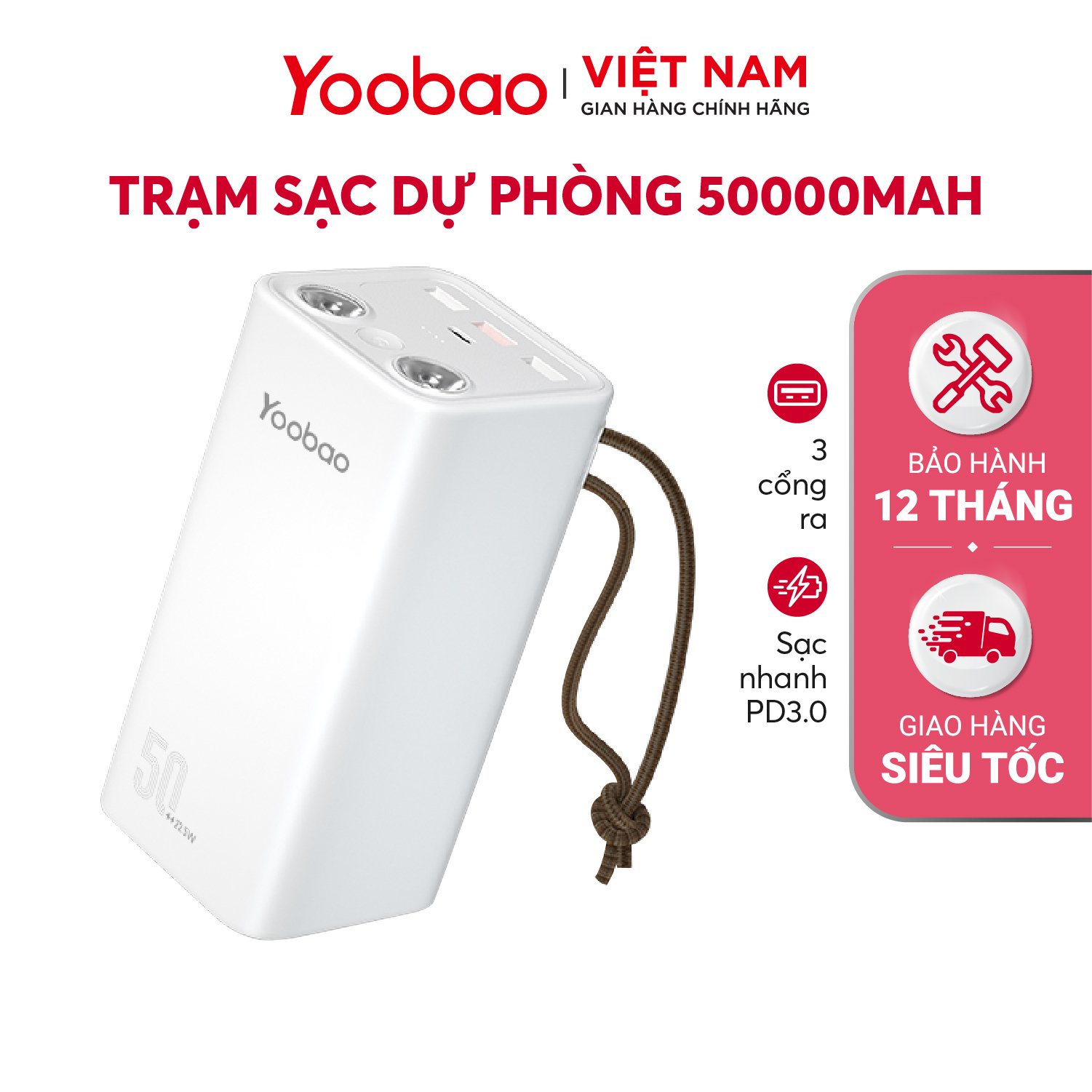 Trạm sạc dự phòng Yoobao H5 50000mAh - Tích hợp đèn pin siêu sáng - Sạc nhanh cho điện thoại macbook laptop... Thích hợp cho chuyến du lịch xa công tác... - Hàng phân phối chính hãng - Bảo hành 12 tháng