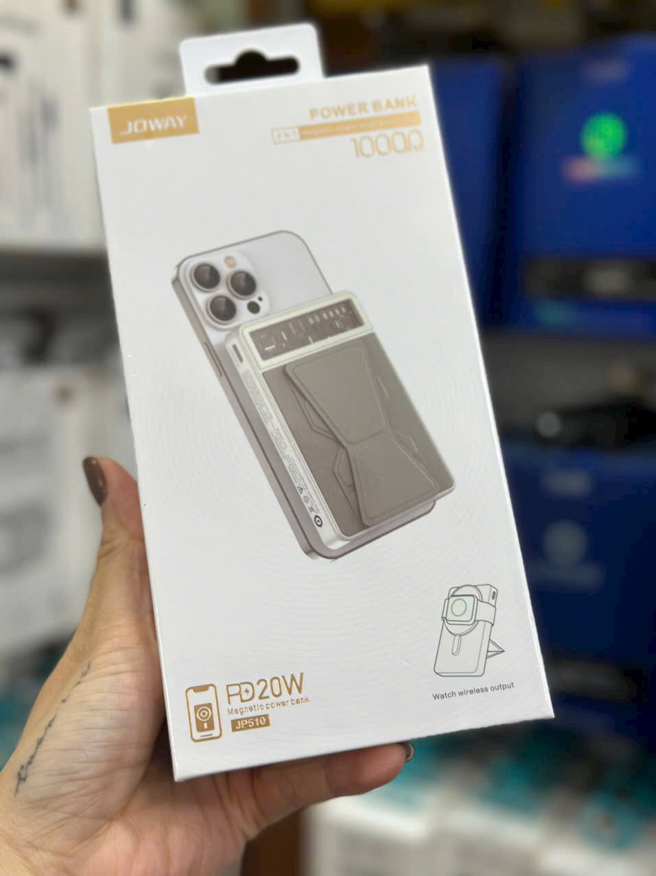 Pin Sạc Dự Phòng Không Dây MagSafe 3in1 kèm cáp sạc đa năng WIWU Core Wi-P007 10.000mAh/Joway JP510 Cho iPhone đồng hồ Apple Watch tai nghe AirPods