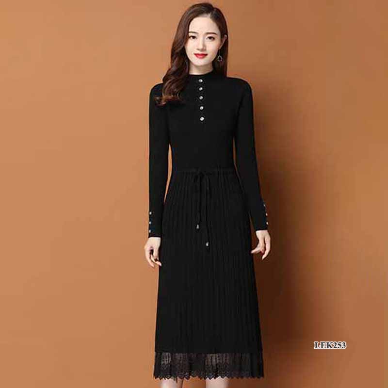 Váy len nữ thu đông phong cách Hàn Quốc LEK253