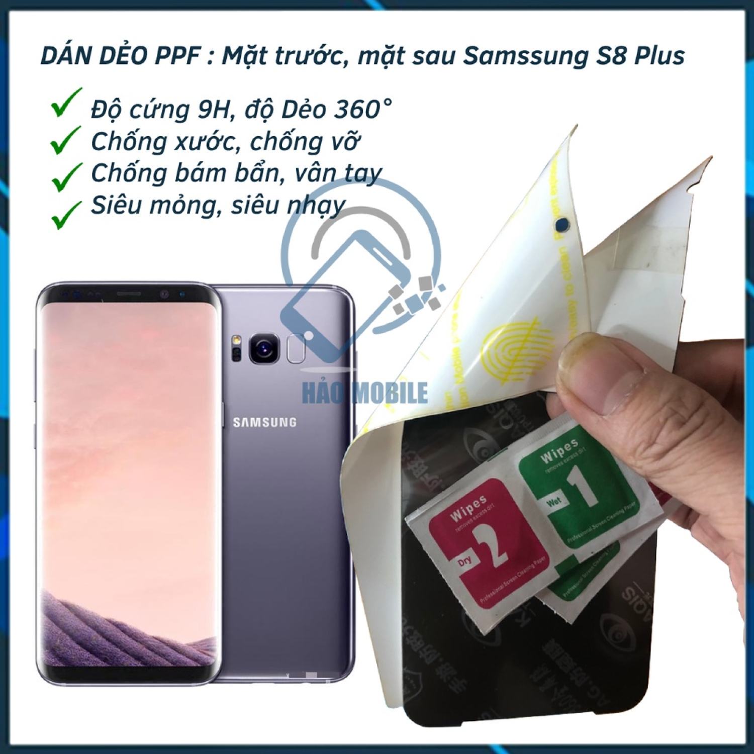 Dán Dẻo PPF mặt trước, mặt sau cho Samsung S8+ full màn, full lưng