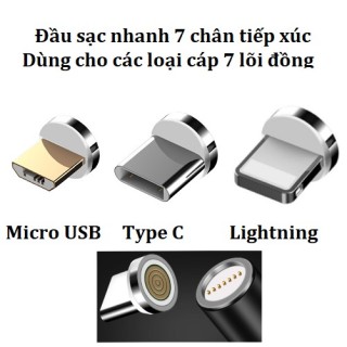 Đầu sạc từ Nam châm loại 7 chân sạc nhanh QC 3.0 đầu Micro USB hoặc Type C hoặc Lighting thumbnail