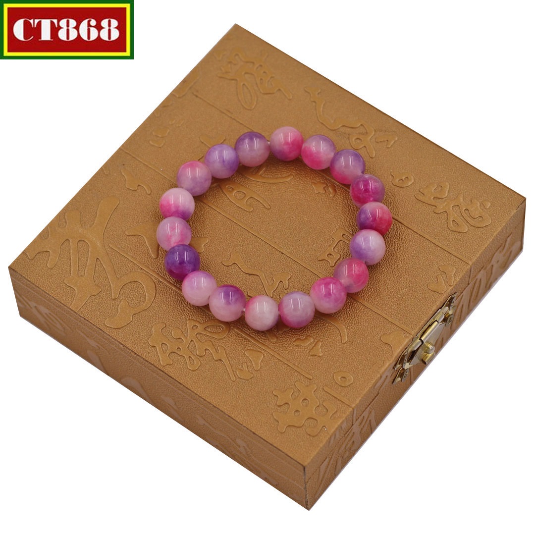 [HCM]Vòng tay chuỗi hạt đá thạch anh hồng tím 10 ly 18 hạt hộp gỗ