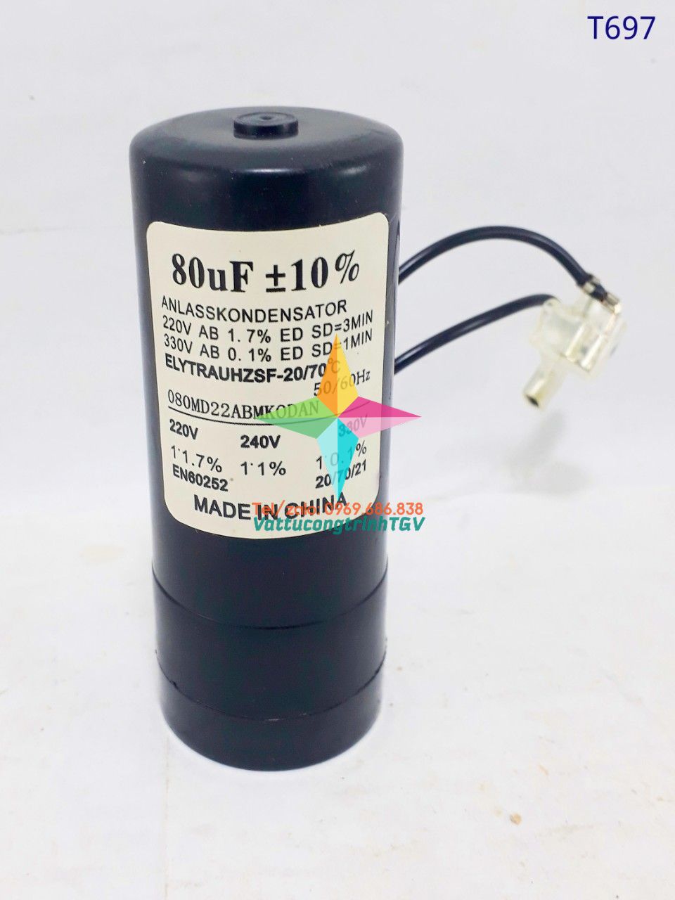 Tụ kích CD60 330VAC 80uF+10%