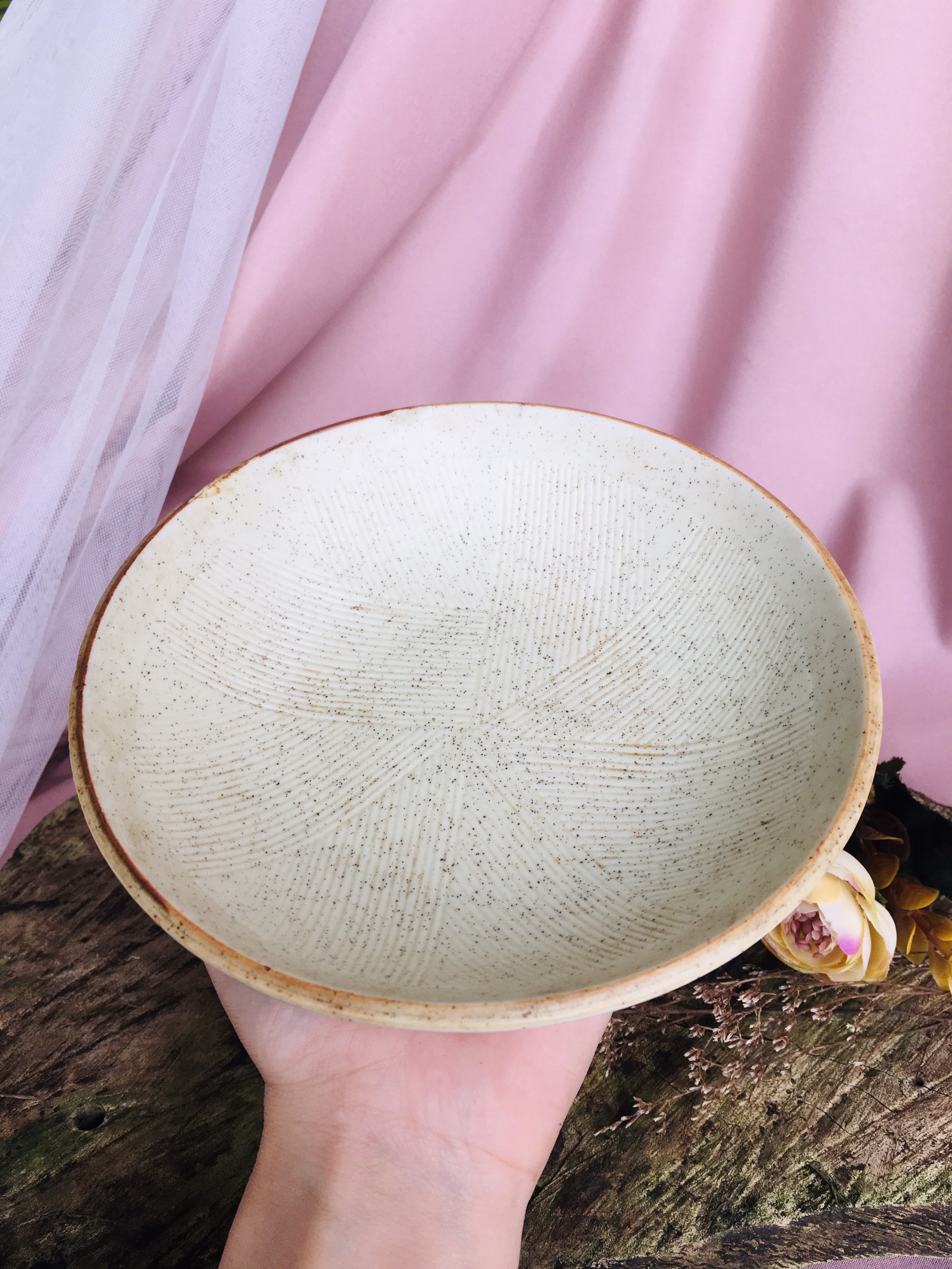 GỐM NHẬT - SET ĐĨA MỘC SÂU LÒNG VÀ CHÉN ĐÂM ỚT TỎI