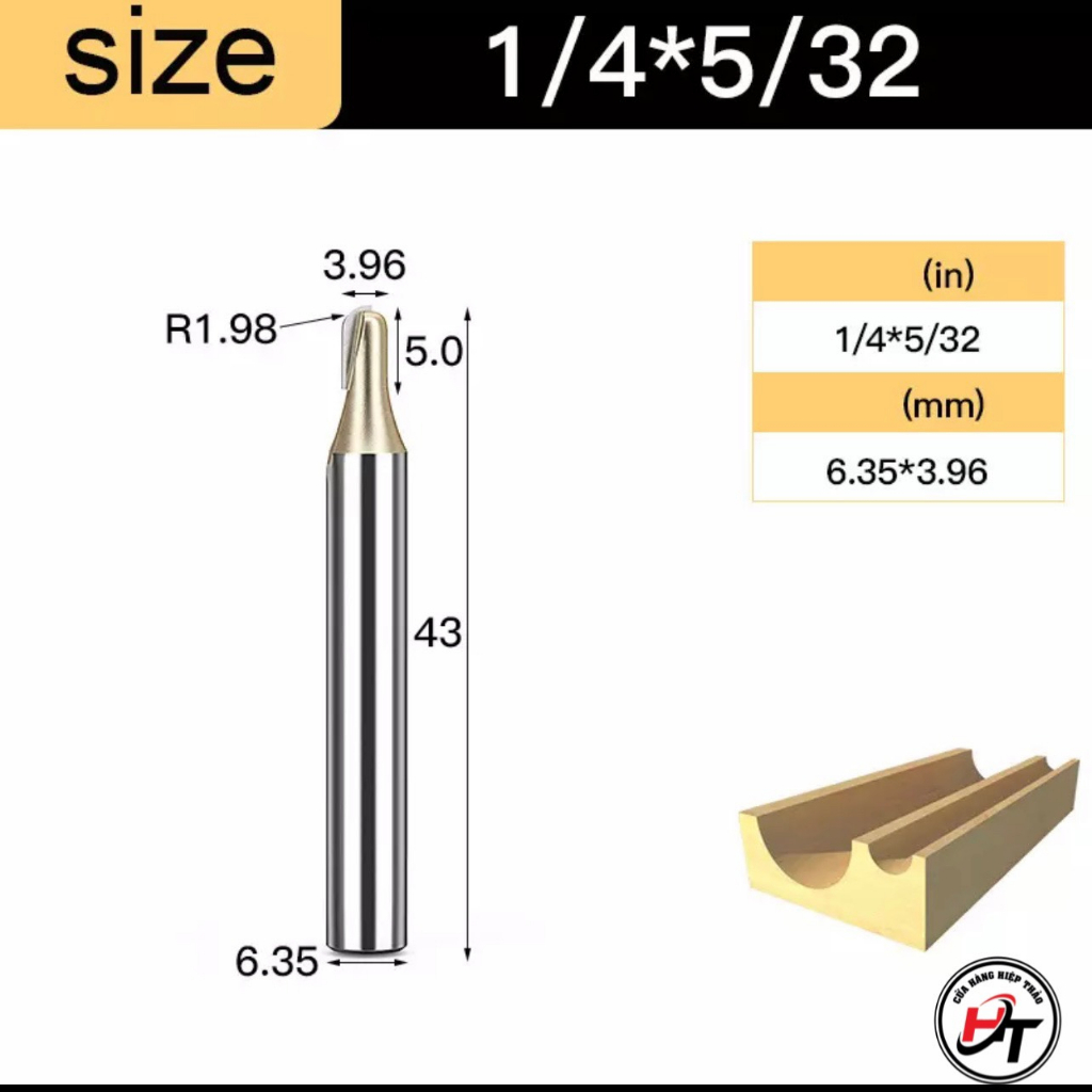 Mũi phay alu soi gỗ cnc quả đào tròn lưỡi phay rãnh dao cầu 6mm TIDEWAY MSD-TW