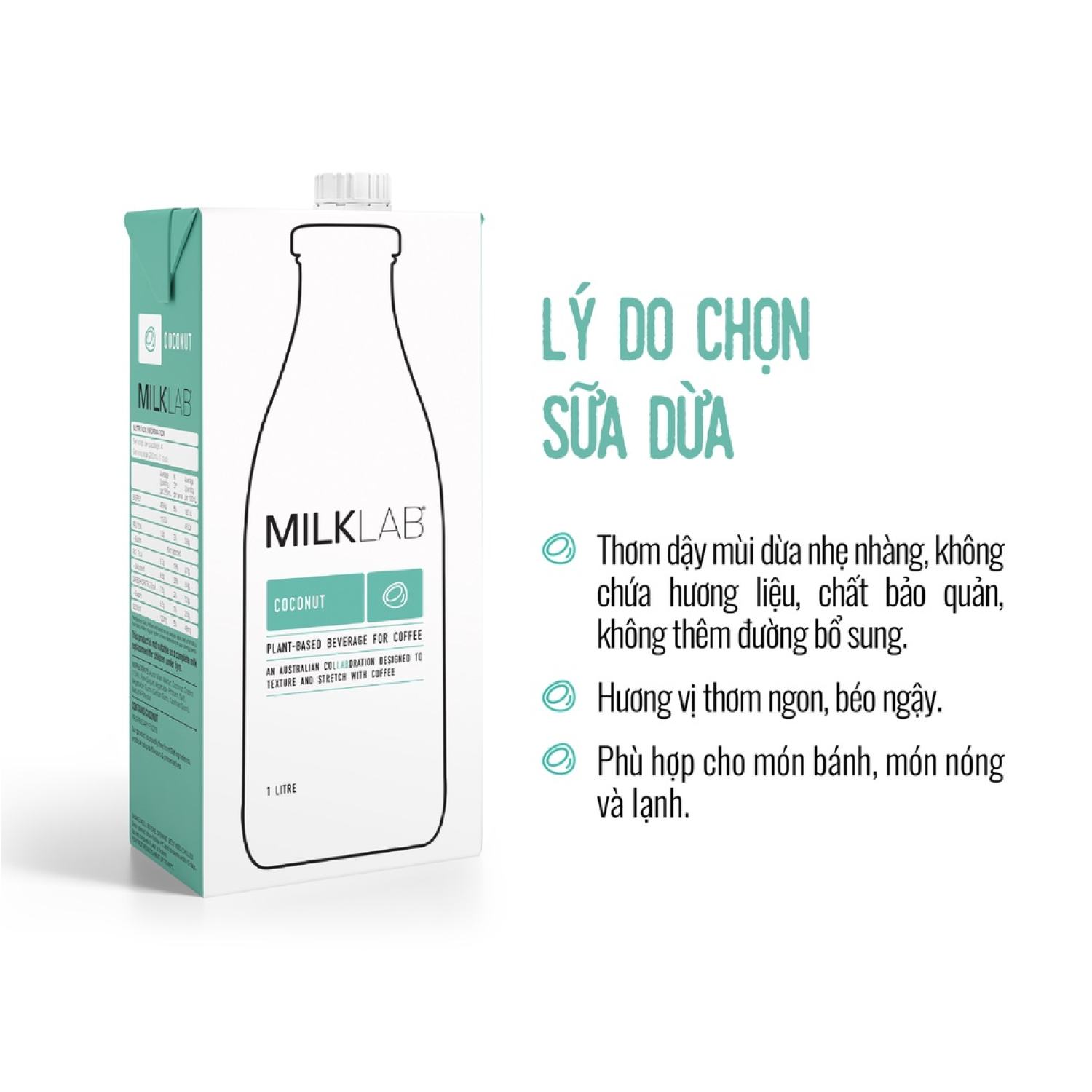Sữa dừa cao cấp ít đường MilkLab | hộp 1 lít