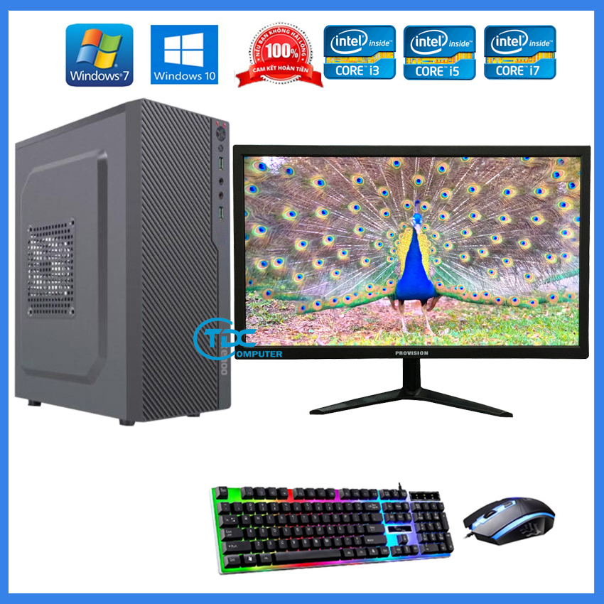 Bộ máy tính để bàn PC Gaming + Màn hình 24 inch Provision Cấu hình core i3, i5 i7 Ram 4GB, SSD 240GB + Quà Tặng bàn phím chuột chuyên Game LED
