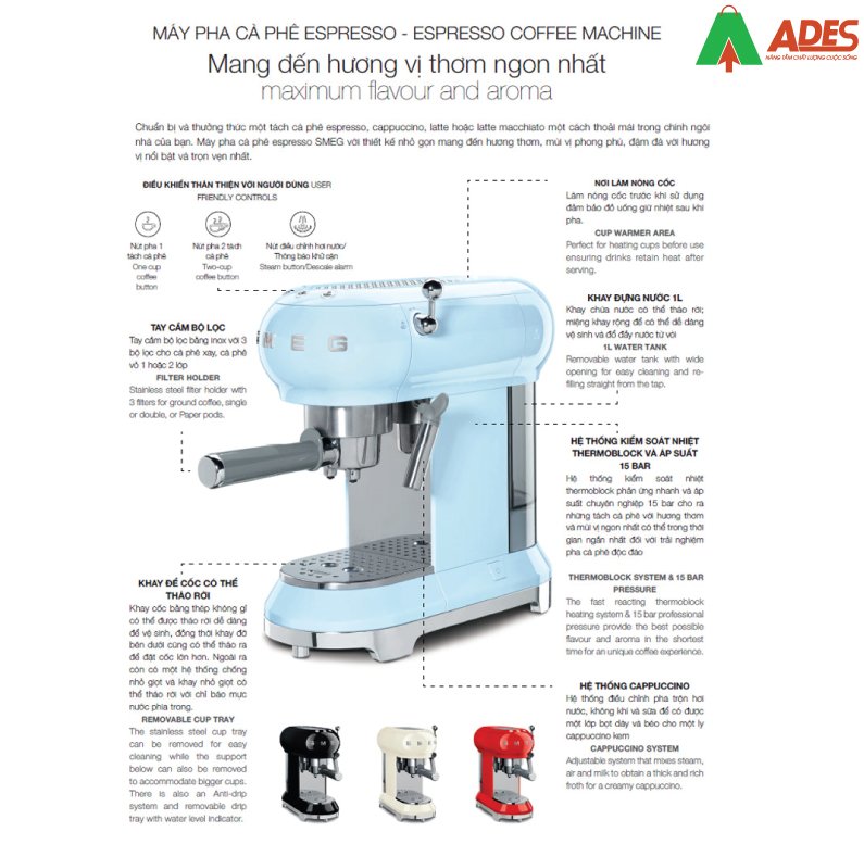 Máy pha cà phê Smeg ECF01BLEU - Bảo Hành Chính Hãng