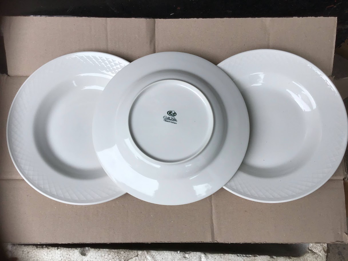 Combo 3 dĩa sứ cao cấp sâu lòng gân 9inch (22.5cm)