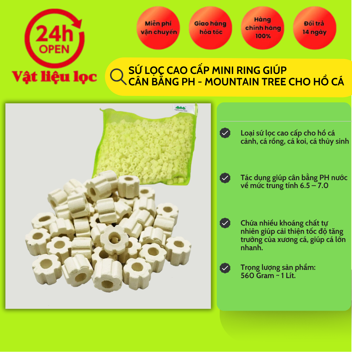 Sứ Lọc Cao Cấp Mini Ring Giúp Cân Bằng Ph - Mountain Tree Cho Hồ Cá