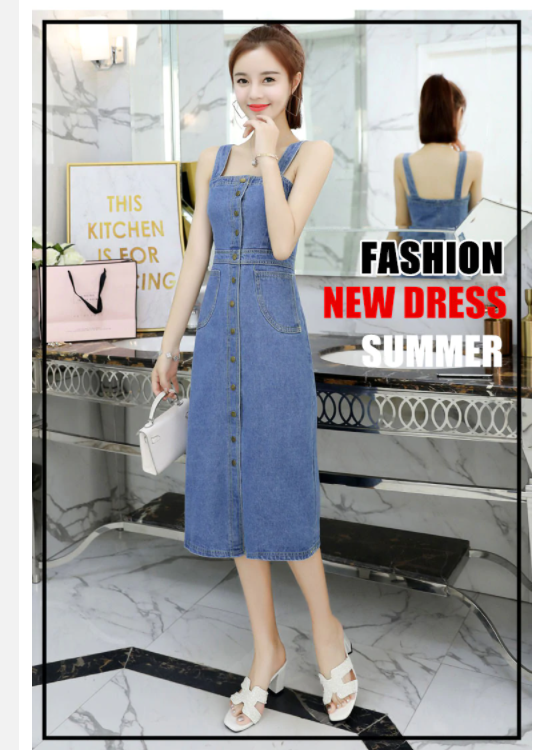 ĐẦM JEAN 2 DÂY PHỐI HÀNG NÚT D7780